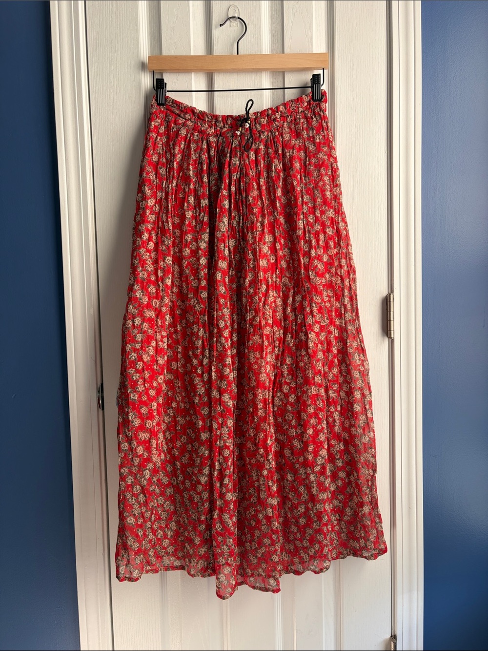 PTNY Red Floral Print Maxi Midi Skirt Size L Boho Summer Vacation